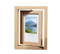 Cadre photo en bois pivotant à 360 degrés conçu pour un double placement d'image de 12,7 x 17,8 cm avec plate-forme rotative stable pour un usage quotidien (couleur bois)