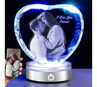 Cadre photo en cristal personnalisé en forme de cœur de grande taille 11,4 x 10,2 cm, cadeau commémoratif d'anniversaire pour petit ami, image gravée au laser en cristal, cadeau d'anniversaire pour