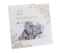 Cadre Photo En Verre Gris 6'X4' - Paillettes / Écriture - 25 Ans Ensemble