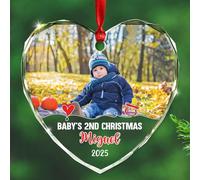 Cadre photo en verre pour 2ème Noël de bébé 2025, cadeau d'anniversaire personnalisé/photo et nom de 2e Noël de bébé, image personnalisée, décoration de Noël pour bébé, cadeau pour nouveau papa, maman