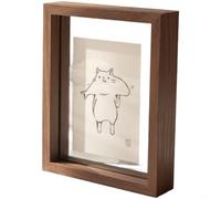 Cadre photo flottant à double verre, à suspendre au mur et à poser sur une table, cadre photo avec bordure en bois MDF pour photos de 10 x 15 cm (noyer)