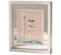Cadre photo flottant double en verre pour accrocher des images sur un mur ou une table avec construction en MDF (blanc)