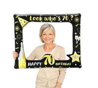 Cadre photo gonflable noir et doré pour 70e anniversaire - Accessoire de photomaton géant et amusant - Pour homme et femme - Cadeau d'anniversaire - Fournitures de décoration de fête