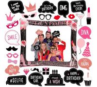 Cadre photo gonflable or rose, 31 pièces, accessoires de photomaton, cadre à selfie pour garçons, filles, hommes, femmes, lui, elle, décorations de fête d'anniversaire
