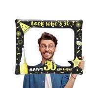 Cadre photo gonflable pour 30e anniversaire - Noir et doré - Pour 30e anniversaire - Cadeau d'anniversaire - Fournitures de décoration de fête