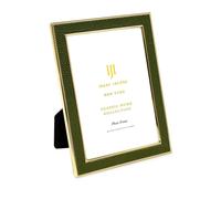 Cadre photo Isaac Jacobs 4x6 en cuir vert olive avec m tal dor (vertical et horizontal), bordure galuchat avec tissu noir, chevalet mural, galer
