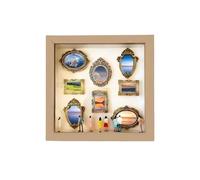 Cadre Photo Mini Musée Kit d'affichage de mémoire créative boîte Silhouette Mini musée Bricolage avec des Cadres d'or Figurines(Wood Color)