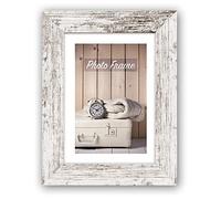 Cadre photo moderne en bois véritable - Pour photos de 10 x 15 cm - Format DIN A6 - Passe-partout shabby chic - Avec cadre en bois blanc crème et marron - Cadre photo vintage - Décoration murale pour