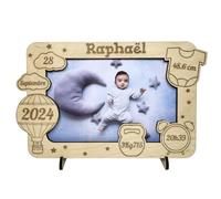 Cadre Photo naissance en Bois Personnalisable montgolfière - Souvenir de la naissance de Bébé - idée cadeau de naissance personnalisé pour maman, papa, mamie, papy - décoration chambre bébé, séjour
