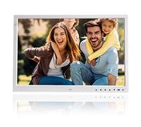 Cadre Photo Numérique, 17 Pouces LED HDMI Cadre Photo Numérique Portable Lecteur MP3 Vidéo Calendrier Réveil avec Télécommande Support Carte SD 32G pour Maison, Bureau.(Blanc)