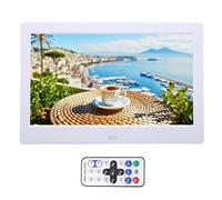 Cadre Photo Numérique, Cadre Photo Numérique Smart 10,1 Pouces avec Télécommande, écran D'affichage LCD TFT 1024 X 600, Prise en Charge de la Lecture Automatique (White)