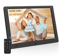 Cadre photo numérique électronique sans Wi-Fi, écran IPS de 10,1", avec clé USB de 32 Go et capteur de mouvement, calendrier/minuterie, photo/vidéo/lecteur de musique, montage mural