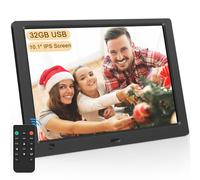 Cadre photo numérique électronique sans Wi-Fi, écran IPS de 10,1 ", avec clé USB de 32 Go et détecteur de mouvement, calendrier, minuterie, photo, vidéo, lecteur de musique, montage mural