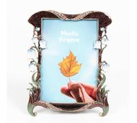 Cadre photo ovale décoratif avec bordure florale rose, blanche et bleu marine, orné de cristaux (jacinthes des bois, 10,2 x 15,2 cm)