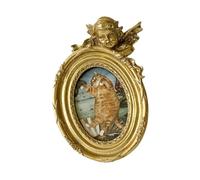 Cadre photo ovale représentant une figurine d'ange européen à suspendre au mur - Décoration murale - 12 x 3,5 x 15,5 cm