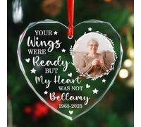 Cadre photo personnalisé commémoratif en verre en forme de cœur pour la perte d'un être cher, vos ailes étaient prêtes mais mon cœur n'était pas ornements de Noël 2025, décoration de condoléances