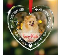 Cadre photo personnalisé en verre en forme de cœur de chiot 2025, My 1st Christmas with My Forever Family Ornements, nom personnalisé/photo pour animal de compagnie, chien, chat, arbre de Noël, cadeau