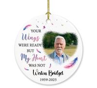 Cadre photo personnalisé, ornement commémoratif cadeau pour la perte d'un être cher, Your Wings Were Ready But My Heart Was Not Ornement de Noël 2025, décoration commémorative avec nom et photo