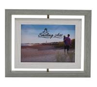 Cadre photo pivotant,cadre double pour 2 photos en bois MDF avec verre en format paysage et portrait à poser (Verre,Gris,10 x 15