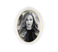 Cadre Photo | Plaque funéraire | Plaque personnalisée | Medaille Porcelaine | Medaillon Photo | Médaillon Ovale en Porcelaine | 9 cm X 12 cm | Contour Filet Or/Photo Noir et blanc