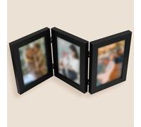 Cadre photo pliable à 3 panneaux avec sections à charnière pour affichage de bureau - Cadre photo pliable avec dos amovible et clips pression (bois foncé)