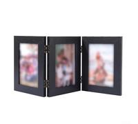 Cadre photo pliable pour bureau à 3 panneaux avec sections à charnière - Cadre photo réglable avec panneau arrière encliquetable et protection contre la poussière (bois noir)