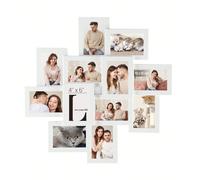 Cadre Photo pour image 10 x 15 cm, Pêle-mêle Mural pour 12 Photos, Protection en verre Transparent, à assembler, Blanc