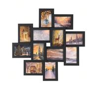 Cadre Photo pour image 10 x 15 cm, Pêle-mêle Mural pour 12 Photos, Protection en verre Transparent, à assembler, Noir