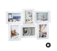 Cadre photo Relaxdays pour 6 photos, collage 3D à suspendre, 33 x 47,5 cm, blanc