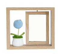 Cadre photo rotatif double face en bois avec fleur en fil et plante en pot, conçu pour photos de 15,2 cm, pour salon et espace de travail (C)