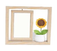 Cadre photo rotatif en bois double face avec fleur en fil et plante en pot, conçu pour photos de 15,2 cm, pour salon et espace de travail (A)