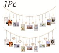 Cadre photo suspendu avec pince, sangle d'affichage photo en bois à perles avec (9 pinces) Guirlande de perles de bois couleur bûche Bohème, pinces photo en bois, décoration de rangement photo, décora