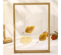 Cadre photo transparent double face avec échantillons de feuilles séchées, carré de 15,2 cm pour affichage de table, motif grain de bois, idéal pour photos de 12,7 à 20,3 cm, compatibilité format A4