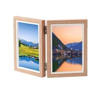 Cadre photo triple | Cadre rustique à trois volets - Collage vertical pliable en bois, collage de photos de famille de 10 x 15 cm, 3 ouvertures pour table de bureau