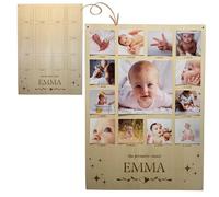 Cadre Photos Pêle-Mêle 13 photos en Bois Personnalisé - Souvenirs de la Première Année de Bébé - idée cadeau de naissance personnalisé - décoration chambre enfant, bébé, salon, salle à manger