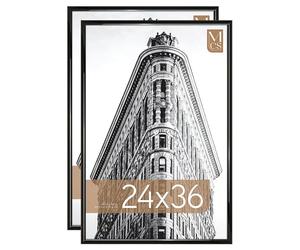 Cadre Poster MCS Trendsetter 61,0 x 91,4 cm, MDF Noir Haute-Brillance, Fixation Murale Verticale et Horizontale, Grand Cadre Photo pour Photos, Posters et Œuvres d'art (Lot de 2)