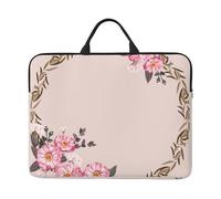 Cadre Rond Floral avec de Jolies Fleurs de Zinnia,Housse pour Ordinateur Portable 14 Pouces, Sacoche pour Ordinateur Portable, Mallette avec poignée