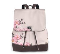 Cadre rond floral avec de jolies fleurs de zinnia,Sac à dos imperméable pour femme, sac à dos de voyage léger en cuir PU tendance