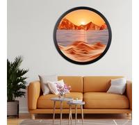 Cadre Sable Mouvant, Sablier de Relaxation 3D Verre Rond, Image d'art de Sable en Mouvement, Peinture de Sable Qui Coule Paysage de Sable de La Mer Profonde pour la Maison, le Bureau, le Café