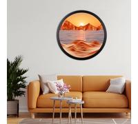 Cadre Sable Mouvant, Sablier de Relaxation 3D Verre Rond, Image d'art de Sable en Mouvement, Peinture de Sable Qui Coule Paysage de Sable de La Mer Profonde pour la Maison, le Bureau, le Café