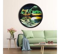 Cadre Sable Mouvant, Sablier de Relaxation 3D Verre Rond, Image d'art de Sable en Mouvement, Peinture de Sable Qui Coule Paysage de Sable de La Mer Profonde pour la Maison, le Bureau, le Café