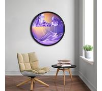 Cadre Sable Mouvant, Sablier de Relaxation 3D Verre Rond, Image d'art de Sable en Mouvement, Peinture de Sable Qui Coule Paysage de Sable de La Mer Profonde pour la Maison, le Bureau, le Café