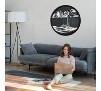 Cadre Sable Mouvant, Sablier de Relaxation 3D Verre Rond, Image d'Art en Mouvement, Peinture Qui Coule Paysage de La Mer Profonde pour la Maison, le Bureau, le Café