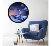 Cadre Sable Mouvant, Sablier de Relaxation 3D Verre Rond, Image d'Art en Mouvement, Peinture Qui Coule Paysage de La Mer Profonde pour la Maison, le Bureau, le Café