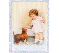 Cadre toile Enfant avec chien chiot - vintage rétro - 40 x 30 cm (M5)