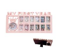 Cadres d'images, mon cadre photo de première année 12 mois Nouveau bébé Cadre photo bébé 12 Image Collage Frame Milestone for Photo Memories Baby Shower Gift Pink