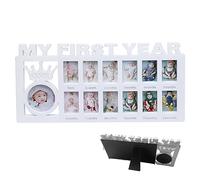 Cadres d'images, mon cadre photo de première année 12 mois Nouveau bébé Cadre photo bébé 12 Image Collage Frame Milestone for Photo Memories Baby Shower Gift White