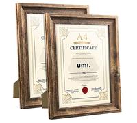 Cadres Format A4 en Bois Lot de 2 Rustiques pour Photos,Certificats,Document,21x29.7 cm Mural ou à Poser,Vitre en Verre,Marron
