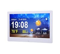 Cadres Photo Numériques, Horloge Calendrier Numérique Wi-FI 10 Pouces avec Télécommande, Mise à Jour Synchrone, 5 Ensembles de Rappels D'alarme, Prévisions Météo (Blanc) (Prise UE)