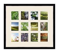 Cadres Photos pêle mêle multivues Blanc Cassé 12 Photo(s) 13x15 Passe Partout, Cadre Photo Mural 72x63 cm Noir avec Filet Argent, 3.4 cm de Largeur